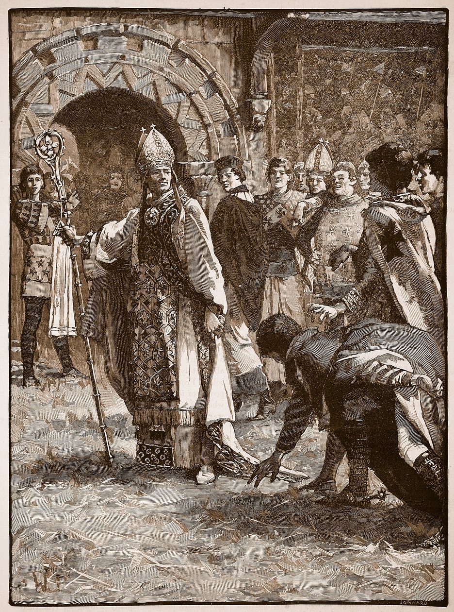 Becket przed swoimi wrogami w sali Rady w Northampton, ilustracja z Cassells Illustrated History of England (zdjęcie w sepii) autorstwa English School