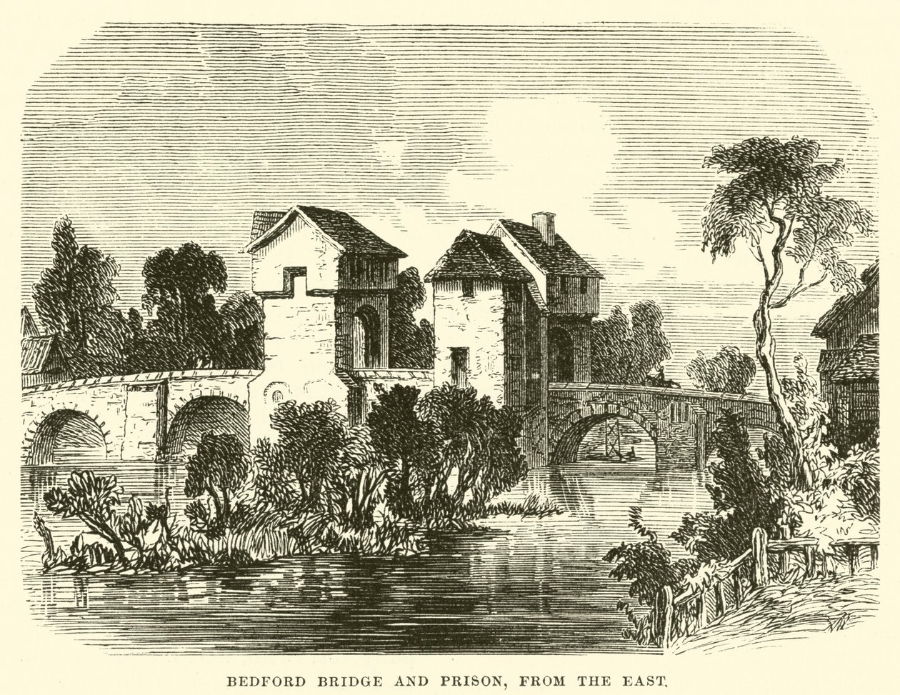 Most Bedford i więzienie; od wschodu (rycina) autorstwa English School