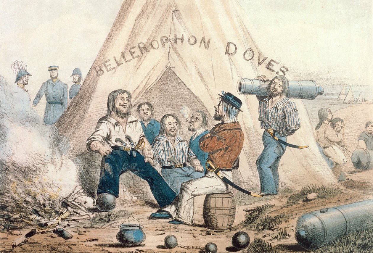 Bellerophon Doves, Obozowisko Żeglarzy przed Sewastopolem, opublikowane w 1854 r. autorstwa English School