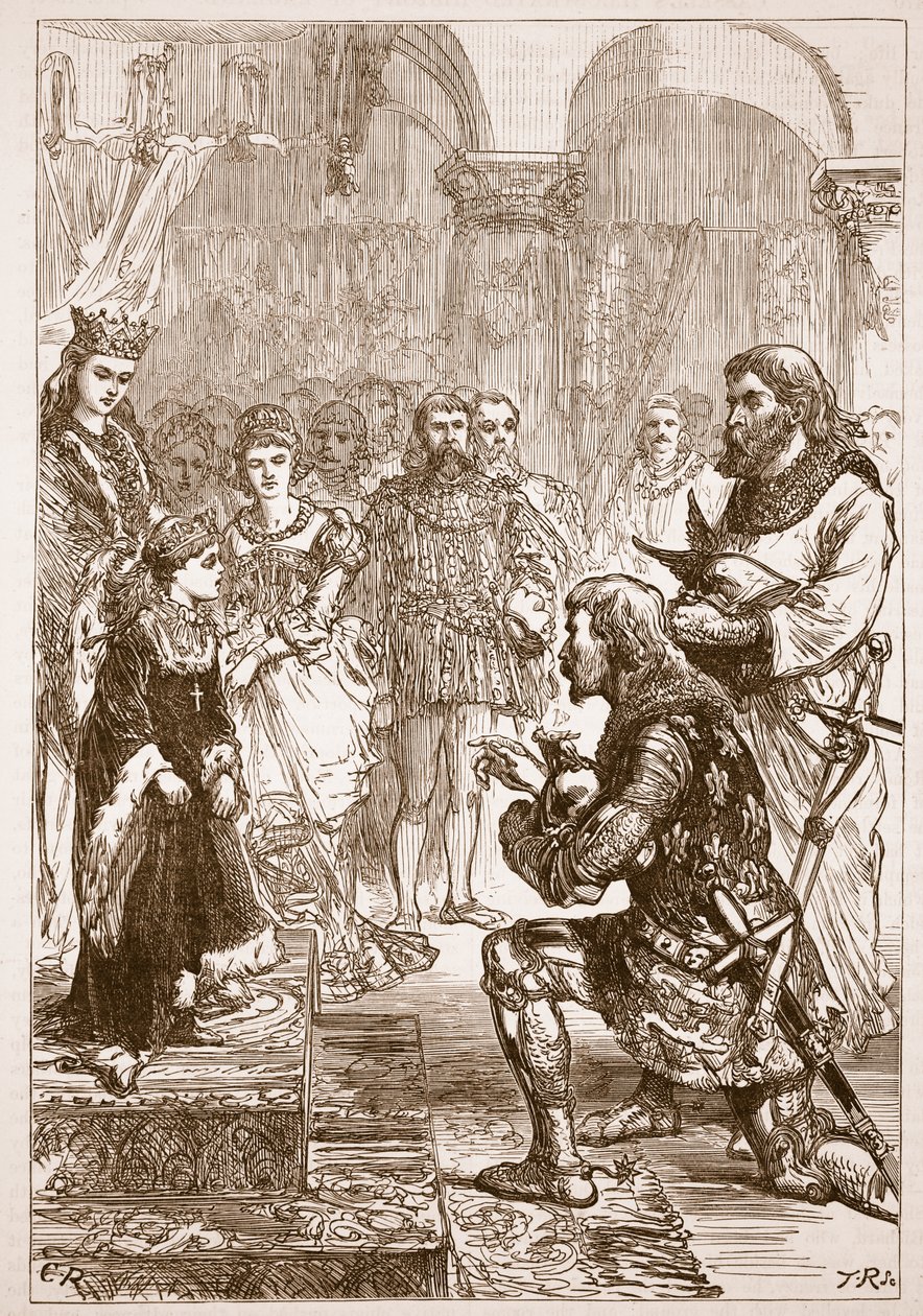 Zaręczyny księżniczki Izabeli z Richardem, ilustracja z Cassells Illustrated History of England (zdjęcie w sepii) autorstwa English School