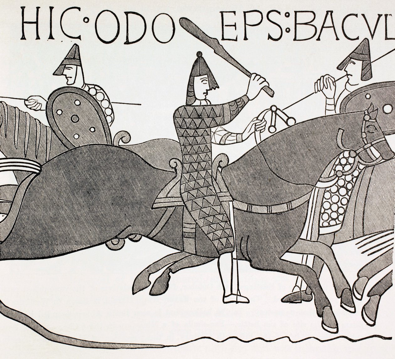 Biskup Eudes trzymający batutę urzędu w bitwie pod Hastings, c.1880 autorstwa English School