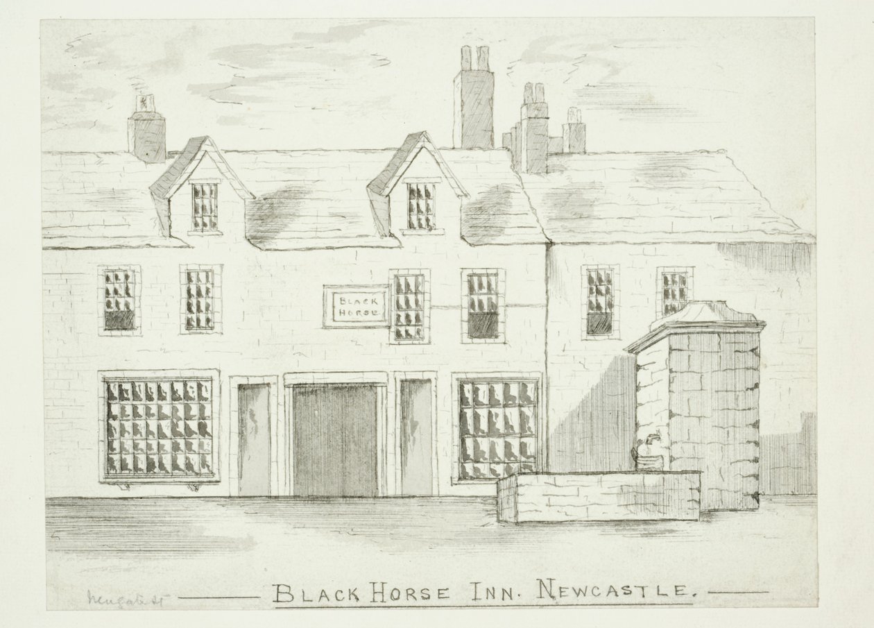 Black Horse Inn, Newcastle upon Tyne (atrament (pranie) oraz długopis i atrament na papierze) autorstwa English School