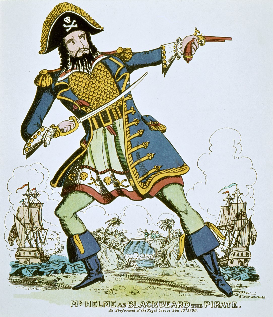 Pirat Czarnobrody (kolorowy grawerunek) autorstwa English School