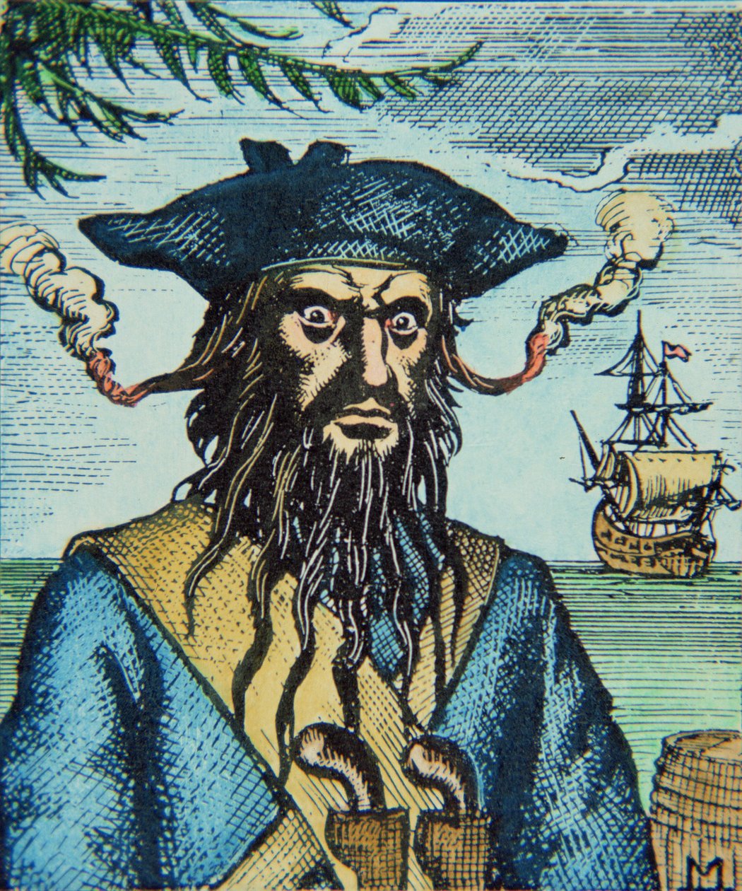 Pirat Czarnobrody (kolorowy grawerunek) autorstwa English School