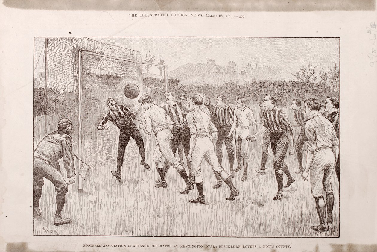 Blackburn Rovers kontra Nottingham County w Kennington Oval, z The Illustrated Sporting and Dramatic News, 23 marca 1891 autorstwa English School