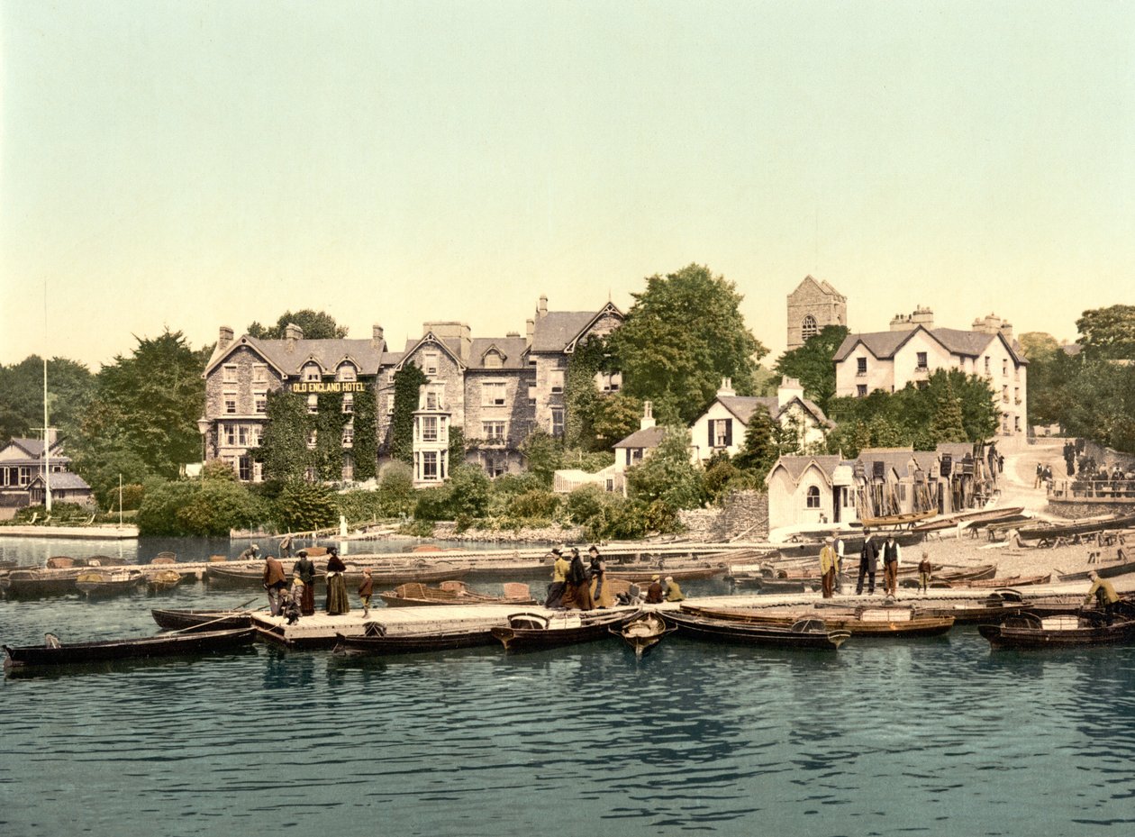 Lądowanie łodzi, Bowness (zdjęcie ręcznie kolorowane) autorstwa English School