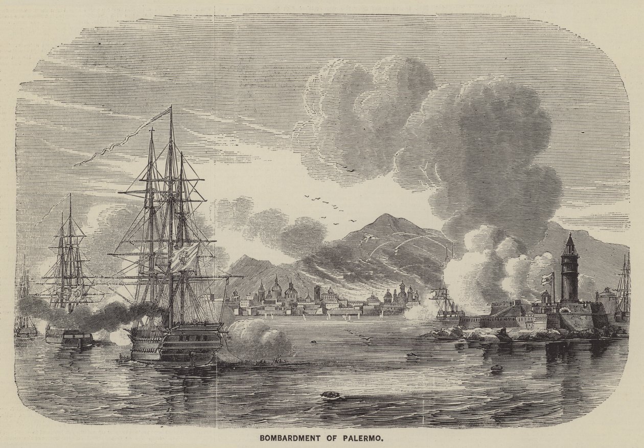 Bombardowanie Palermo (rycina) autorstwa English School
