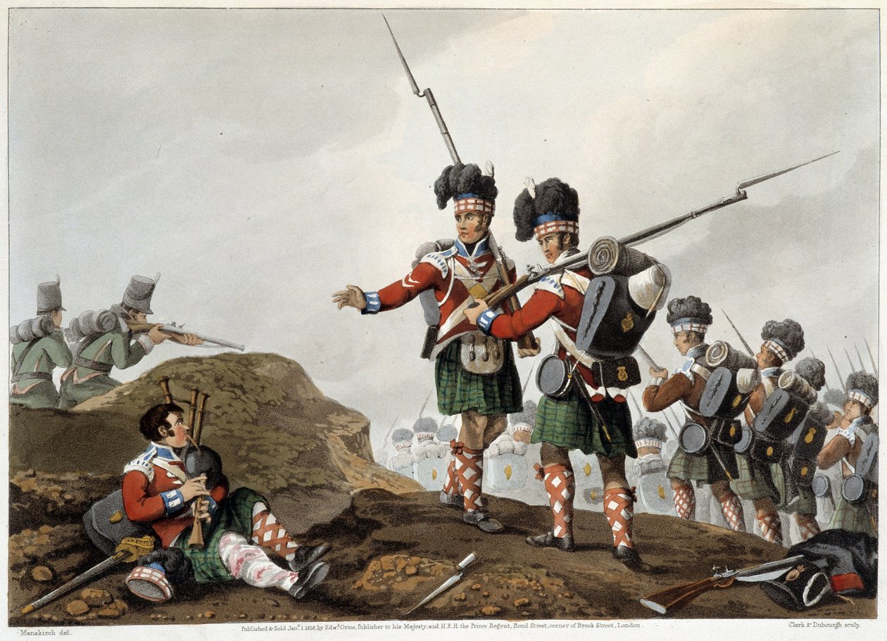 Odwaga w „”Anegdotach i incydentach historycznych, militarnych i morskich, które dotarły do ramion Wielkiej Brytanii i ich sojuszników, kończące się na Waterloo”” Edwarda Orme. Ill. przez Fry, Sutherland, Clark, Dubourg, W.Heart, JA, Atkinson... Wyd. 1819, autorstwa English School