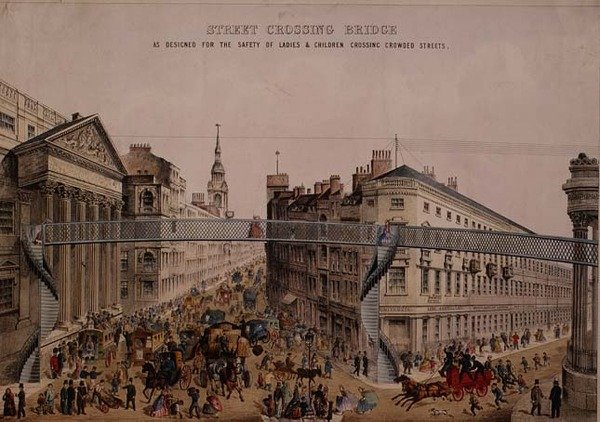 Most nad ulicą w Mansion House, c.1862 (akwatinta) autorstwa English School