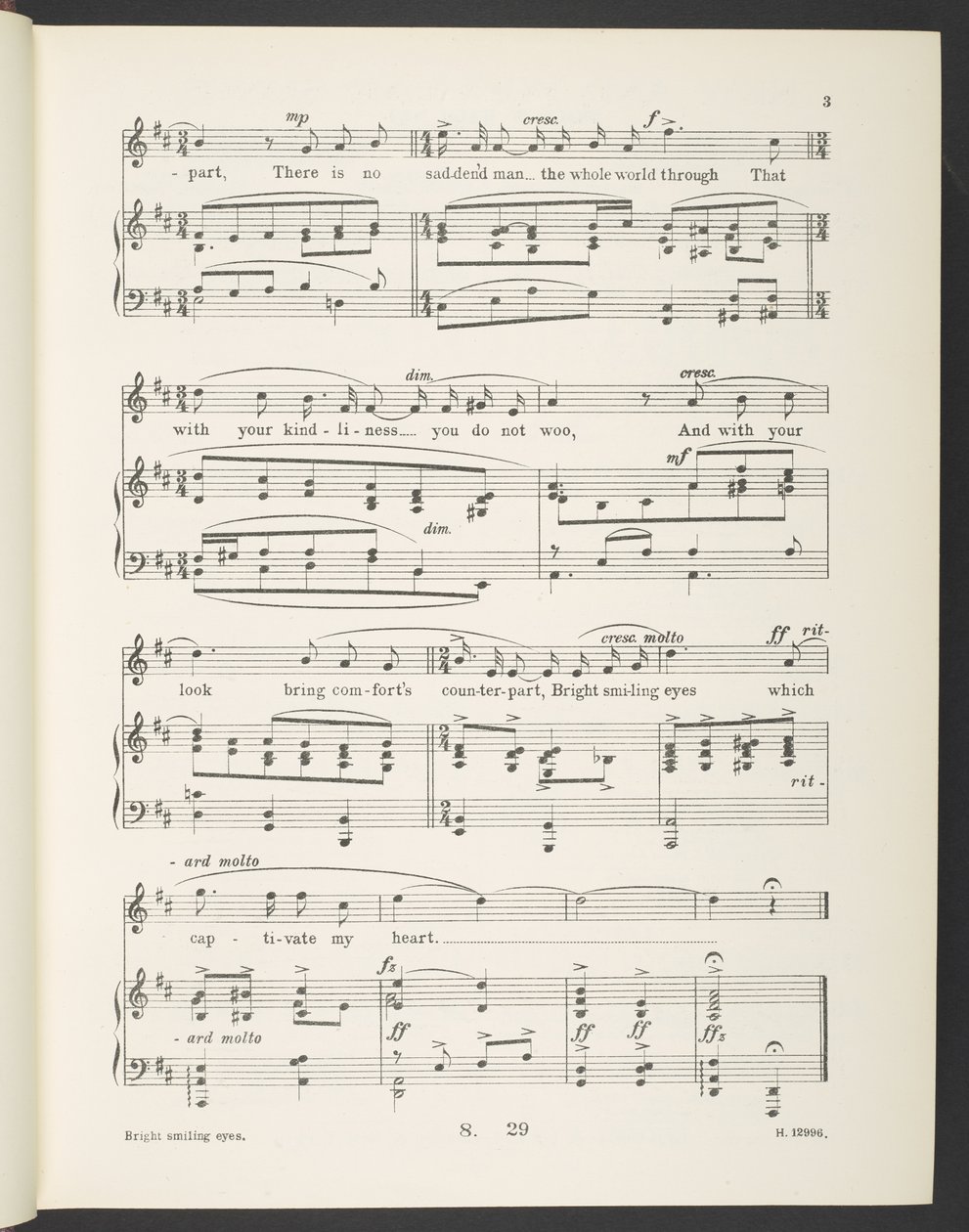„Jasne, uśmiechnięte oczy. Rondeau (Pieśń) Słowa z francuskiego Christine de Pisan przez Gilbert Pass”, Gilbert A. Alcock autorstwa English School