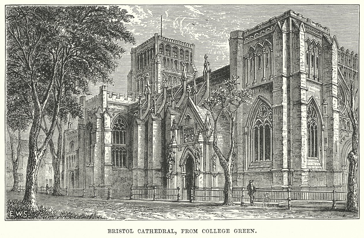 Katedra w Bristolu od strony College Green (rycina) autorstwa English School
