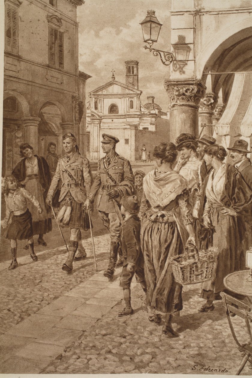 Brytyjscy górale powitani we francuskim mieście, 1914-19 autorstwa English School