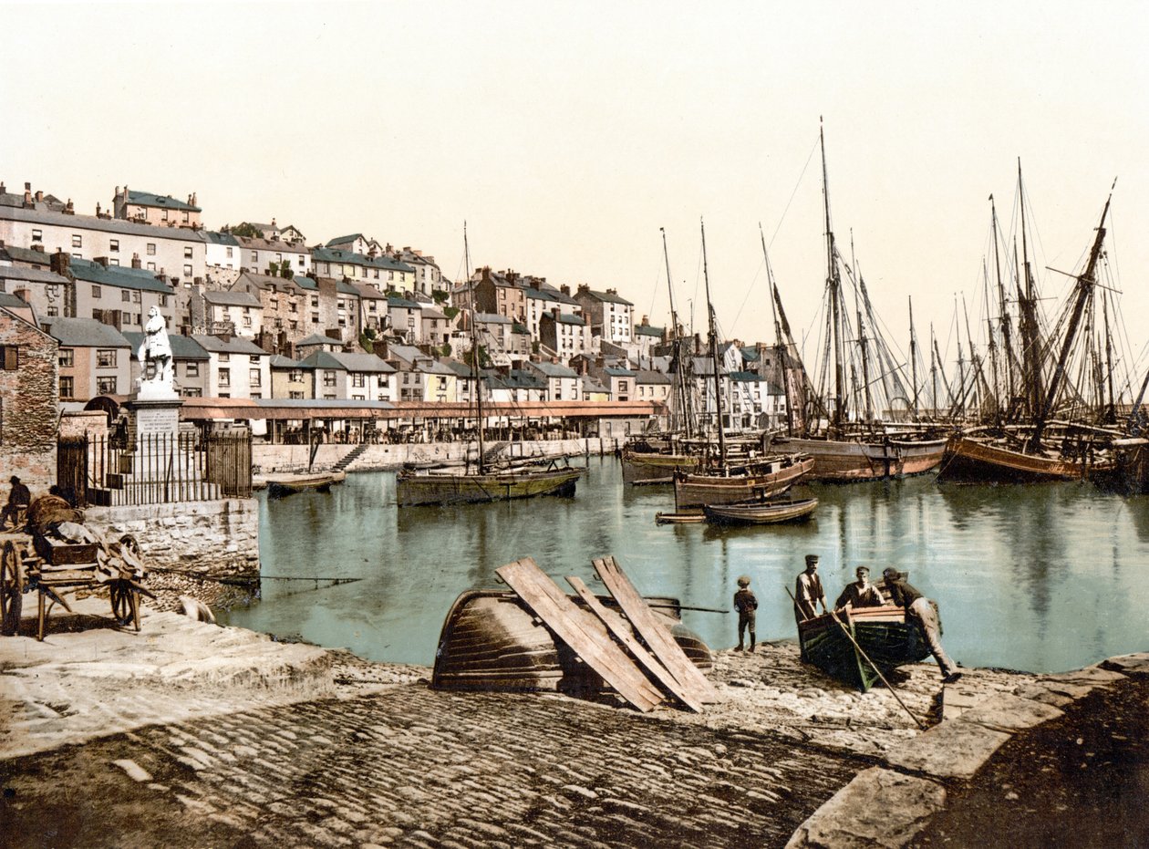 Port Brixham (zdjęcie ręcznie kolorowane) autorstwa English School