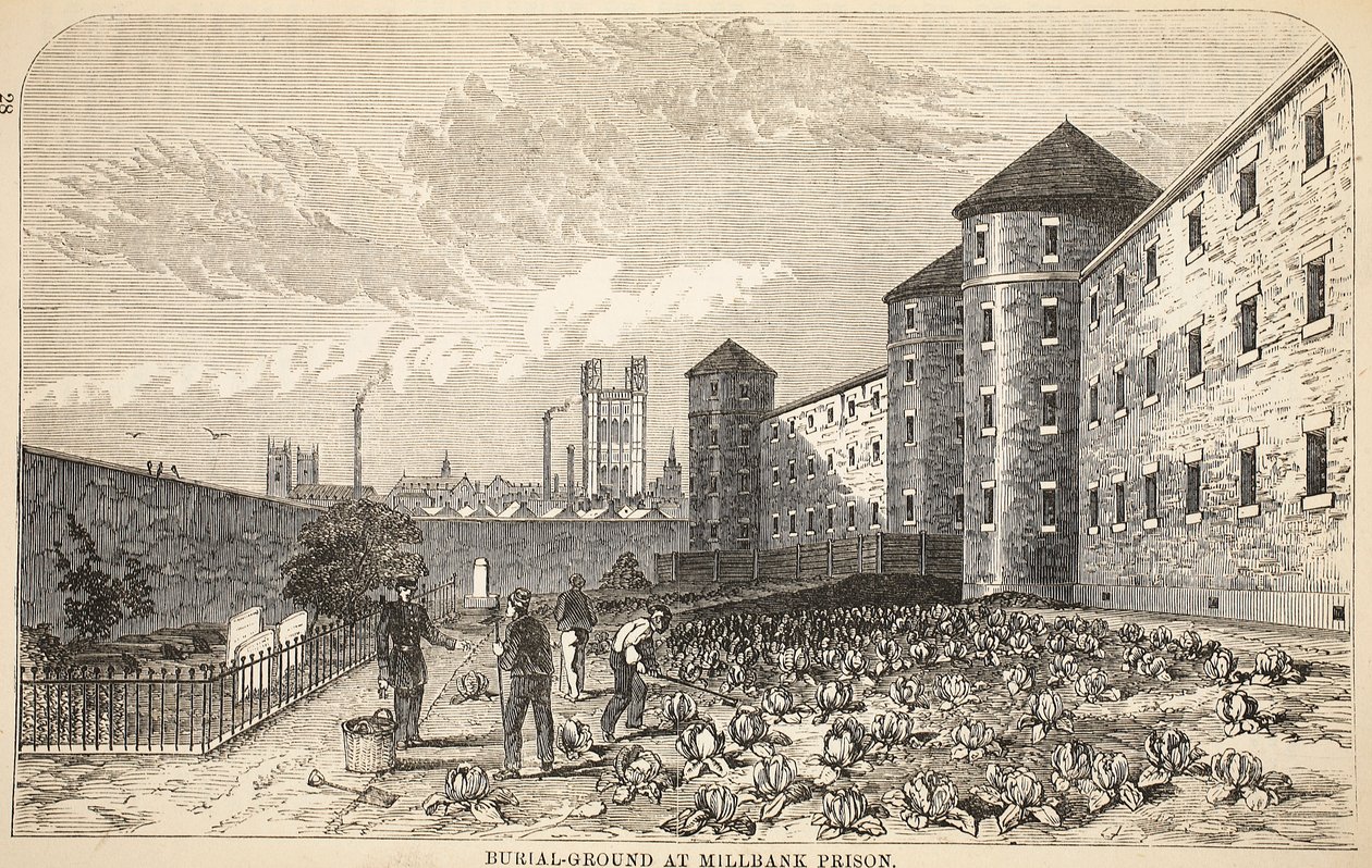 Cmentarz w więzieniu Millbank, ilustracja z The Criminal Prisons of London i Scenes from Prison Life autorstwa Henry