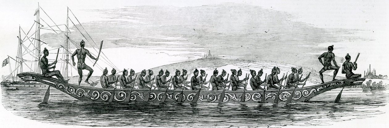 Birmańska łódź wojenna, zaczerpnięta z The London Illustrated News, 1852 autorstwa English School