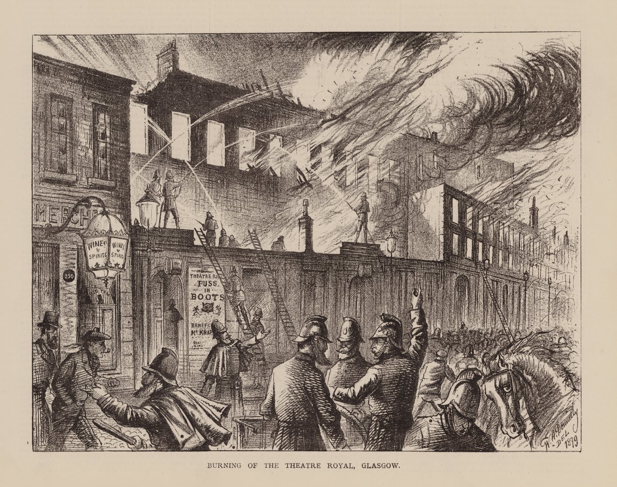 Spalenie Theatre Royal w Glasgow (rycina) autorstwa English School