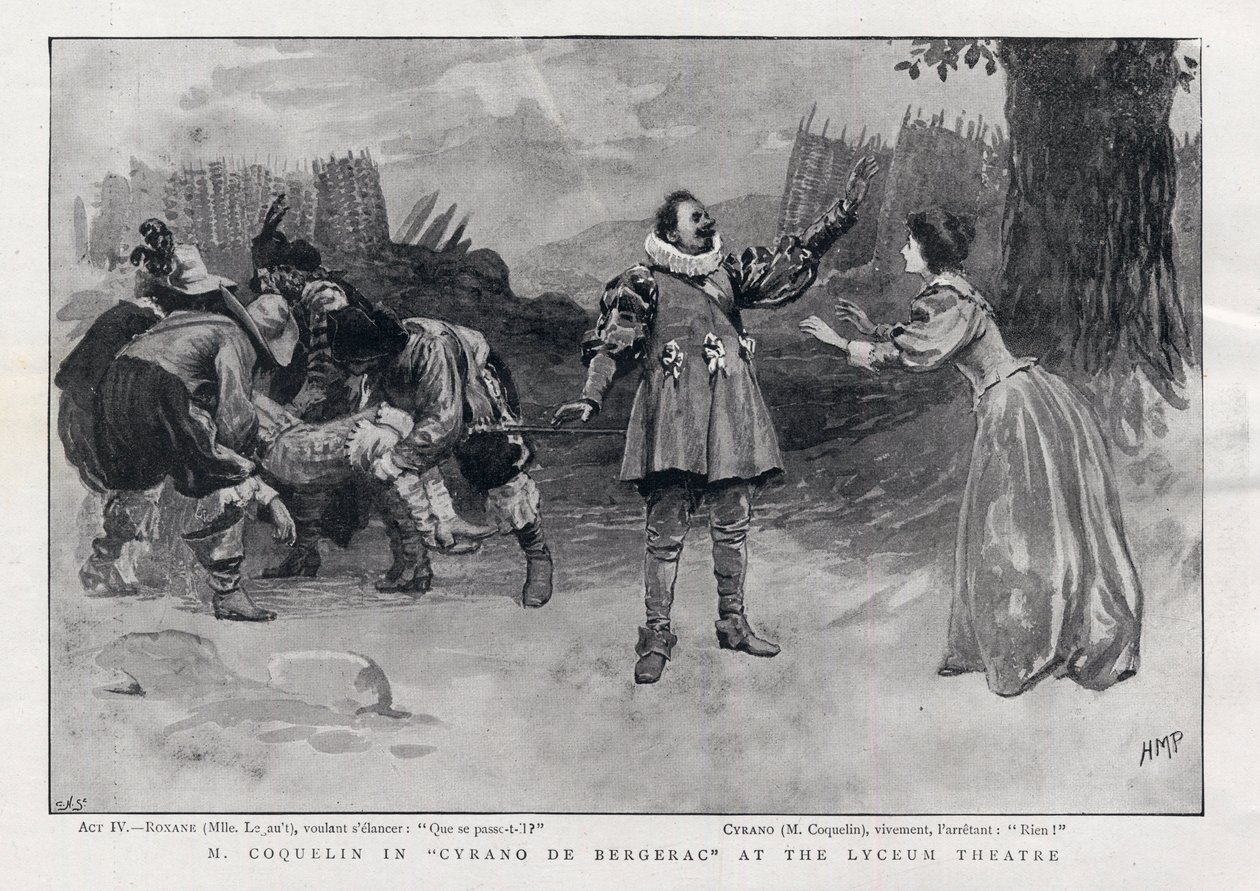 CONSTANT COQUELIN Aine (starszy) angielski aktor w roli Cyrano de Bergerac w Lyceum Theatre, Londyn 1898 autorstwa English School