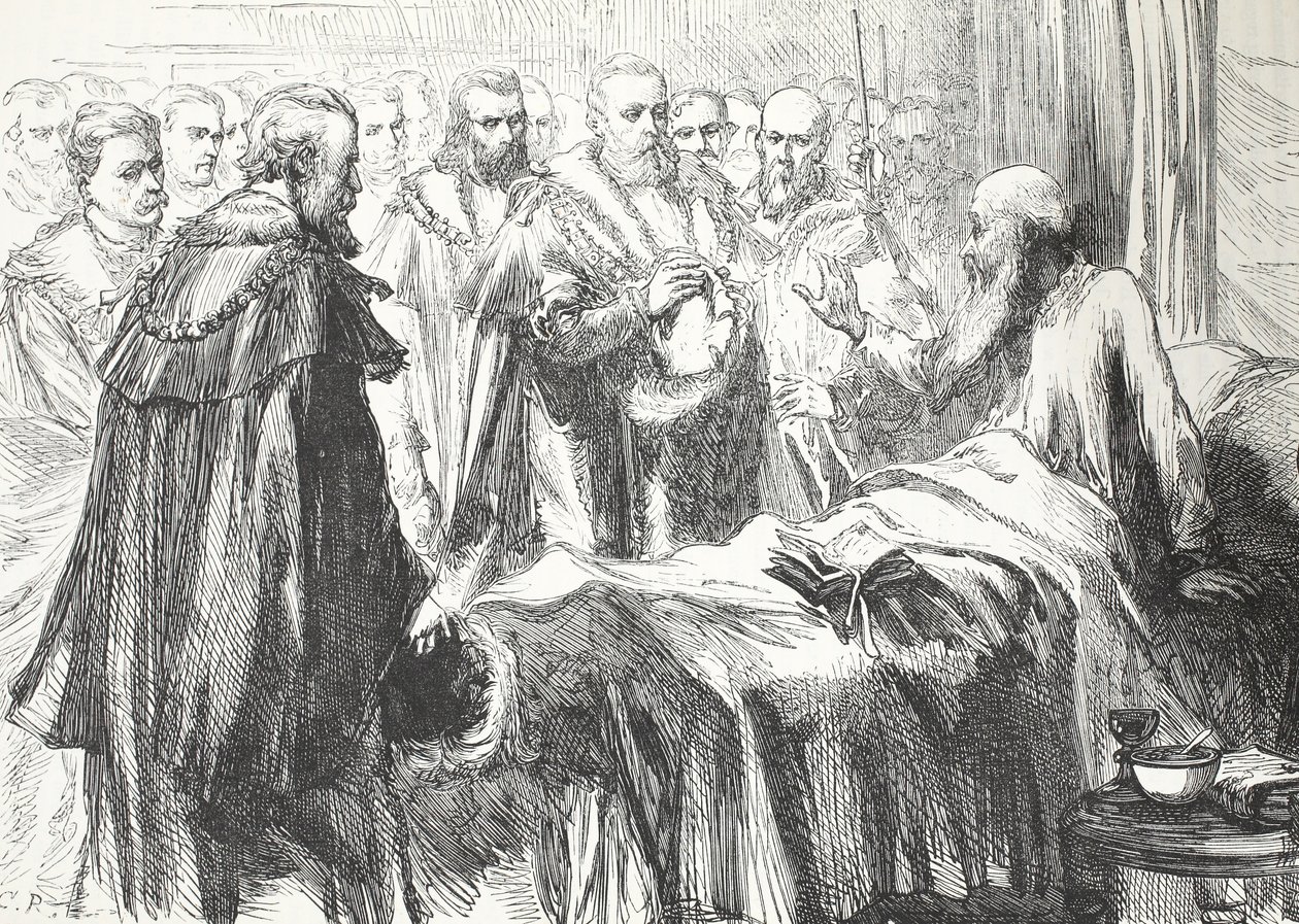 Kalwin przemawiający po raz ostatni na soborze, ilustracja z Historii protestantyzmu Jamesa Aitkena Wylie (1808-1890), wyd. 1878 autorstwa English School