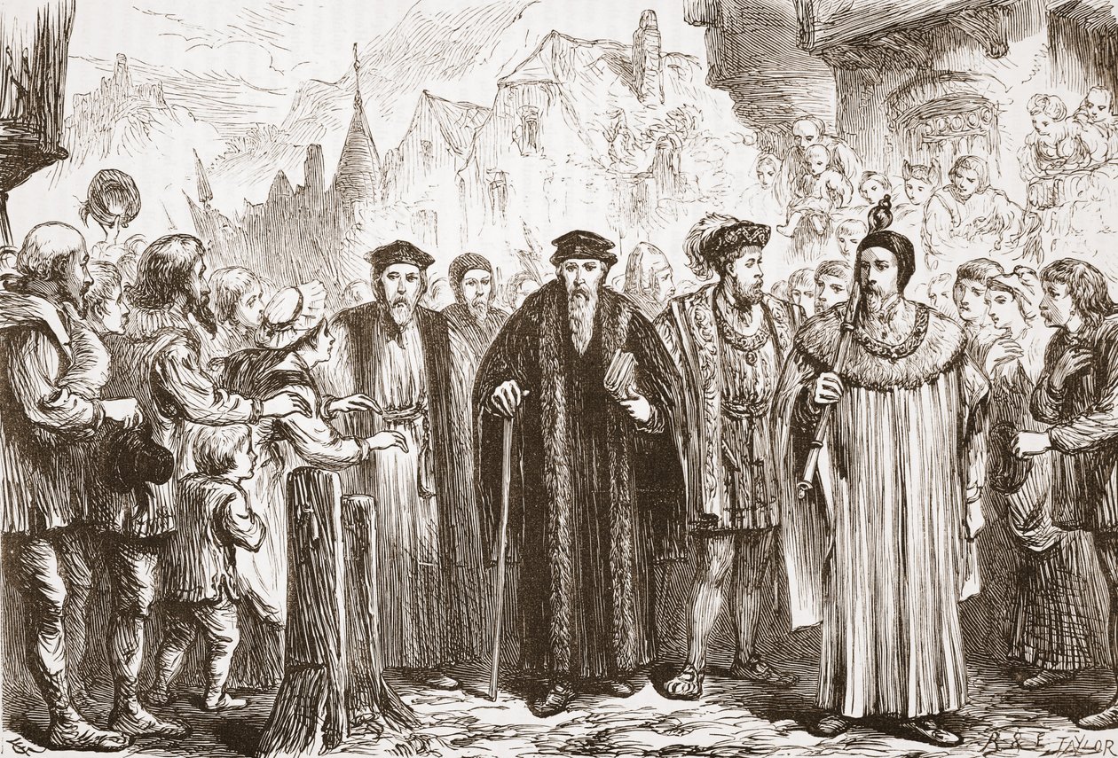 Kalwin powraca do Genewy, ilustracja z Historii protestantyzmu Jamesa Aitkena Wylie (1808-1890), wyd. 1878 autorstwa English School