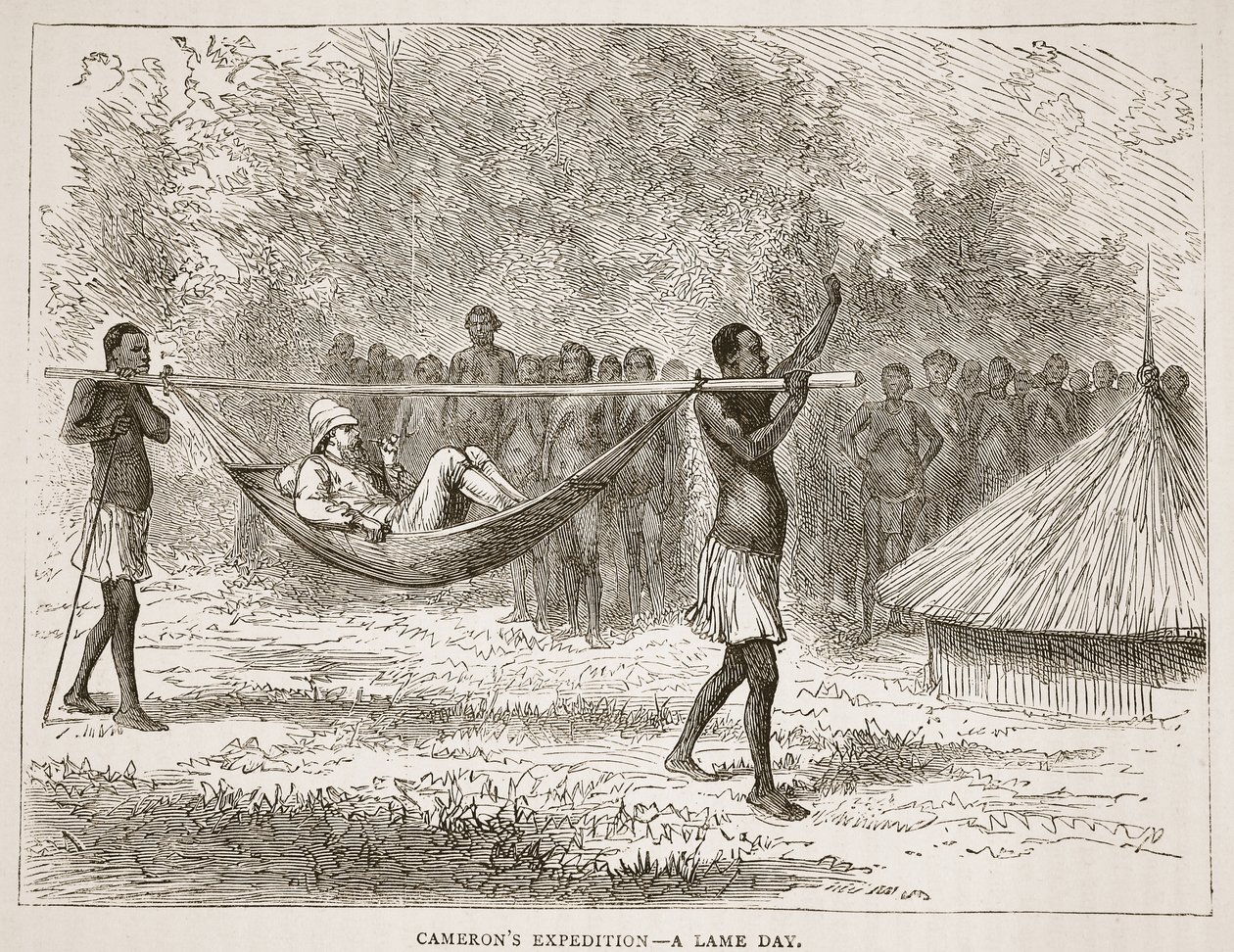 Wyprawa Camerons- kulawy dzień, ilustracja z The Pictorial Edition of the Life and Discoveries of David Livingstone by J. Ewing Richie, wyd. przez A. Fullartona & Co., 1876 autorstwa English School
