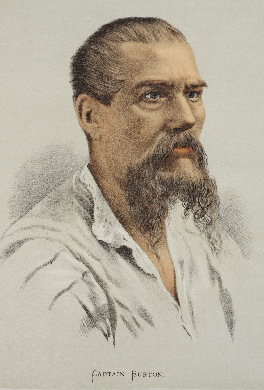 Kapitan Burton, ilustracja z The Pictorial Edition of the Life and Discoveries of David Livingstone autorstwa J. Ewing Richie, wyd. przez A. Fullartona & Co., 1876 autorstwa English School
