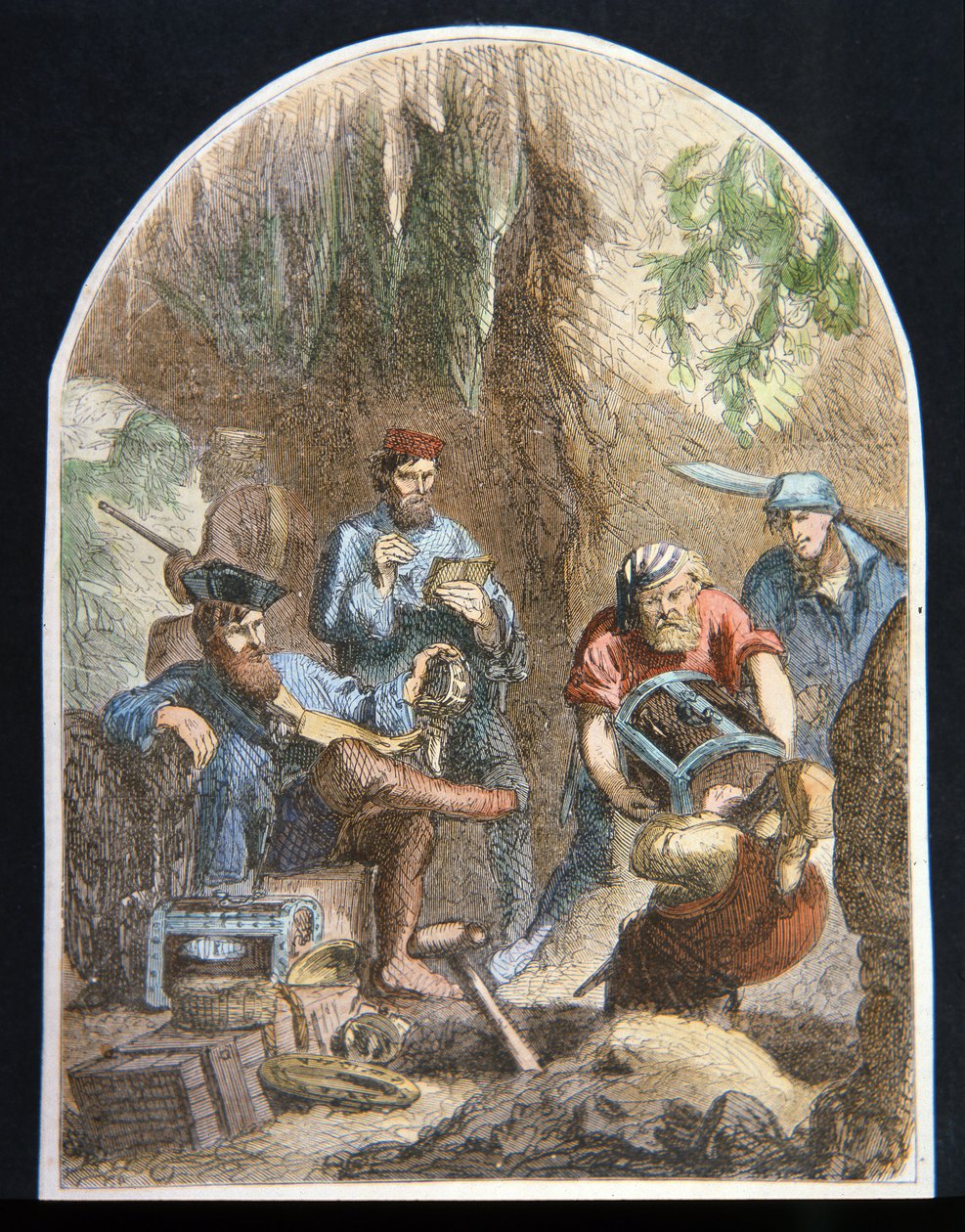 Kapitan William Kidd ukrywający skarb w jaskini (kolor lito) autorstwa English School
