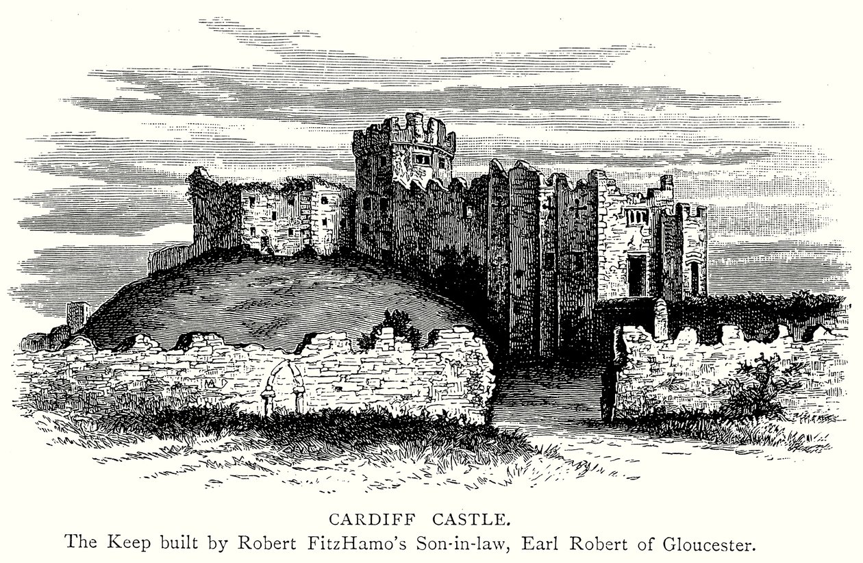 Zamek w Cardiff (grawerunek) autorstwa English School