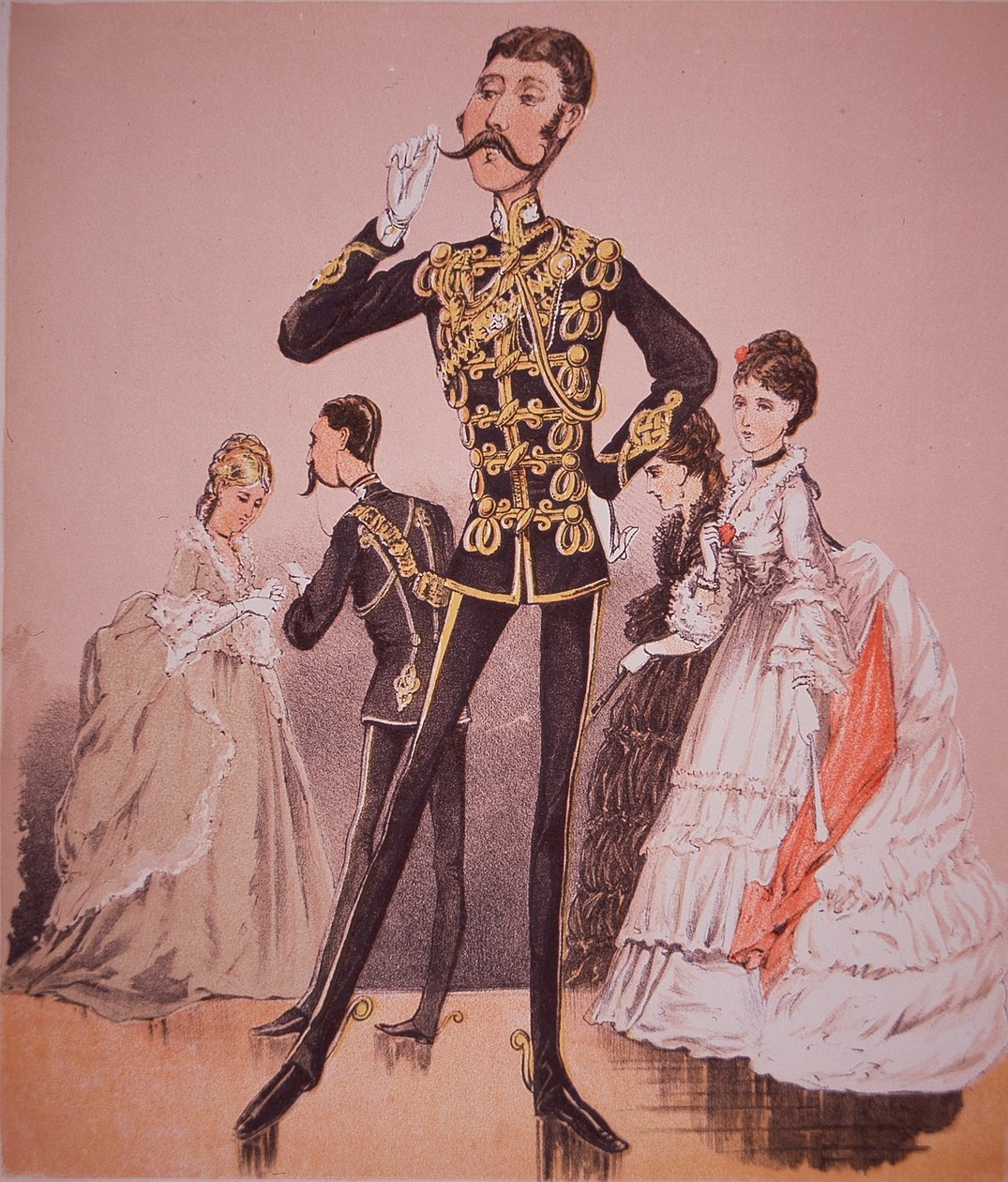 Karykatura 10. księcia Walii Własnych Królewskich Huzarów, z „Army and Navy Drolleries” majora Seccombe autorstwa English School