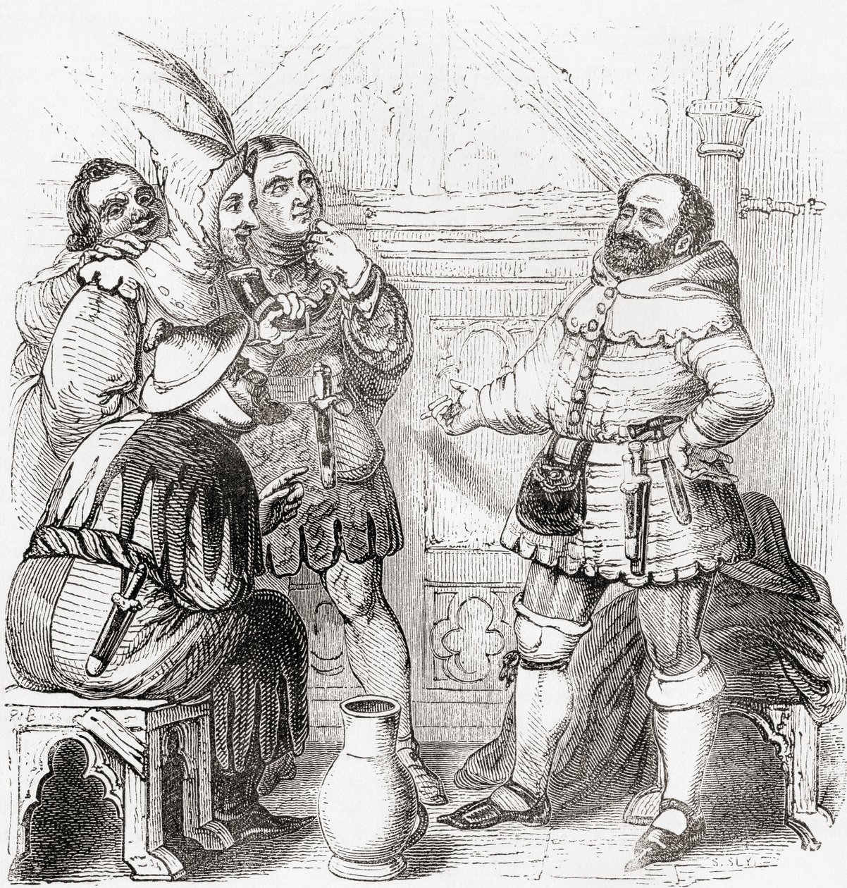 Stolarz, pasamonik, tkacz, farbiarz i twórca gobelinów ze starej Anglii: A Pictorial Museum, pub. 1847 autorstwa English School