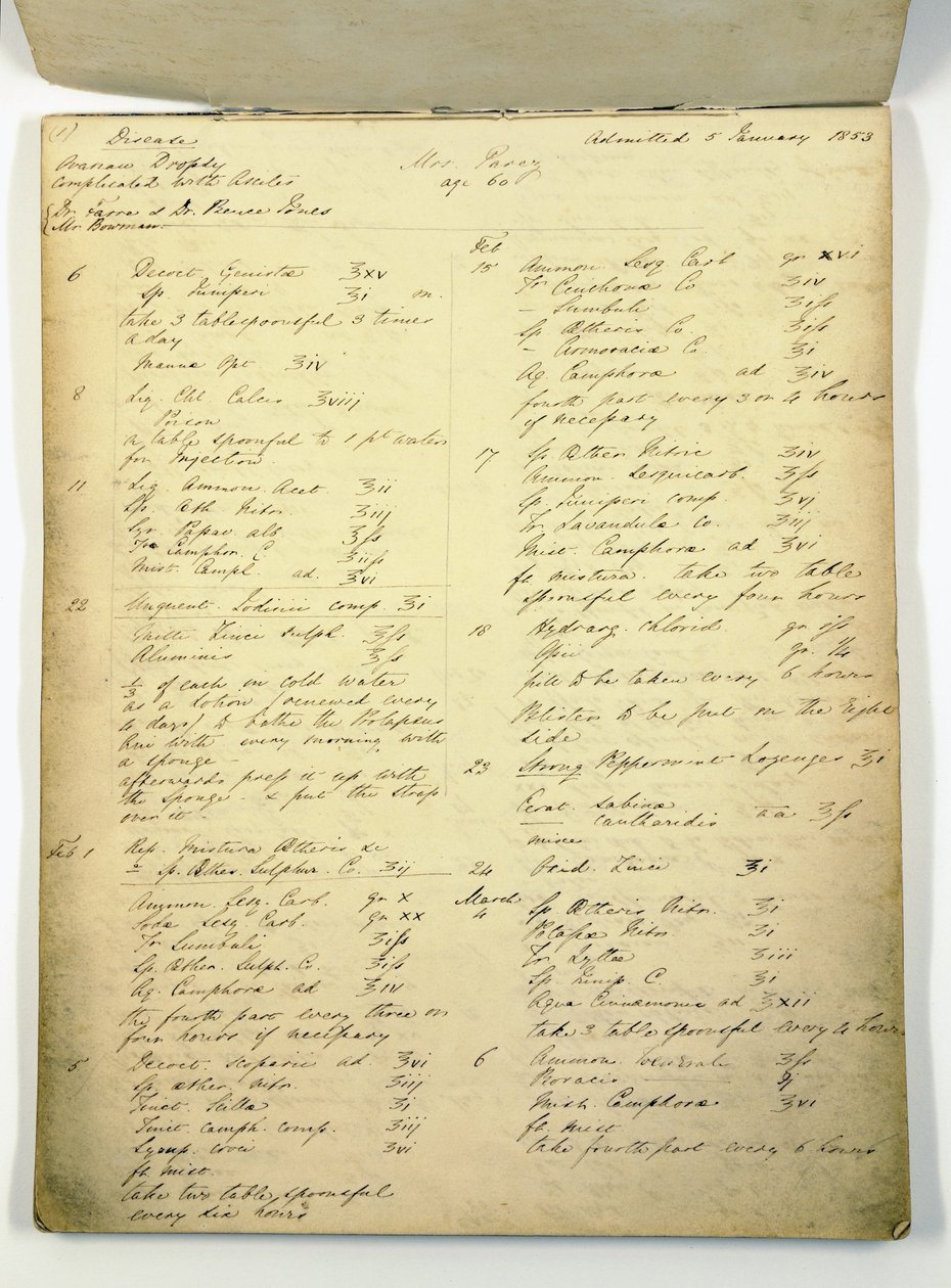 Zeszyt przypadków używany przez Florence Nightingale na Harley Street autorstwa English School
