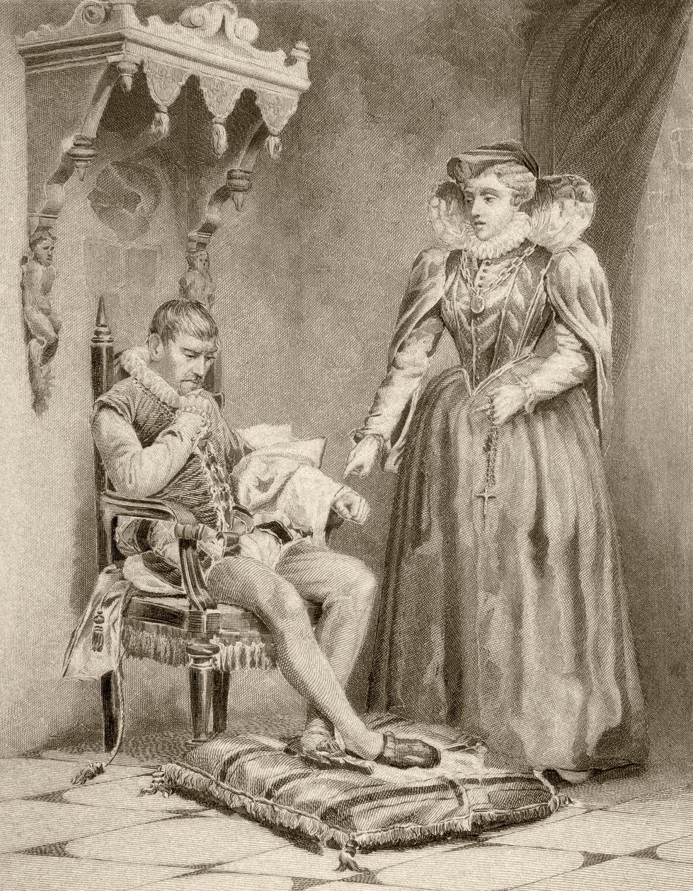 Katarzyna Medycejska z synem Karolem IX (litho) autorstwa English School