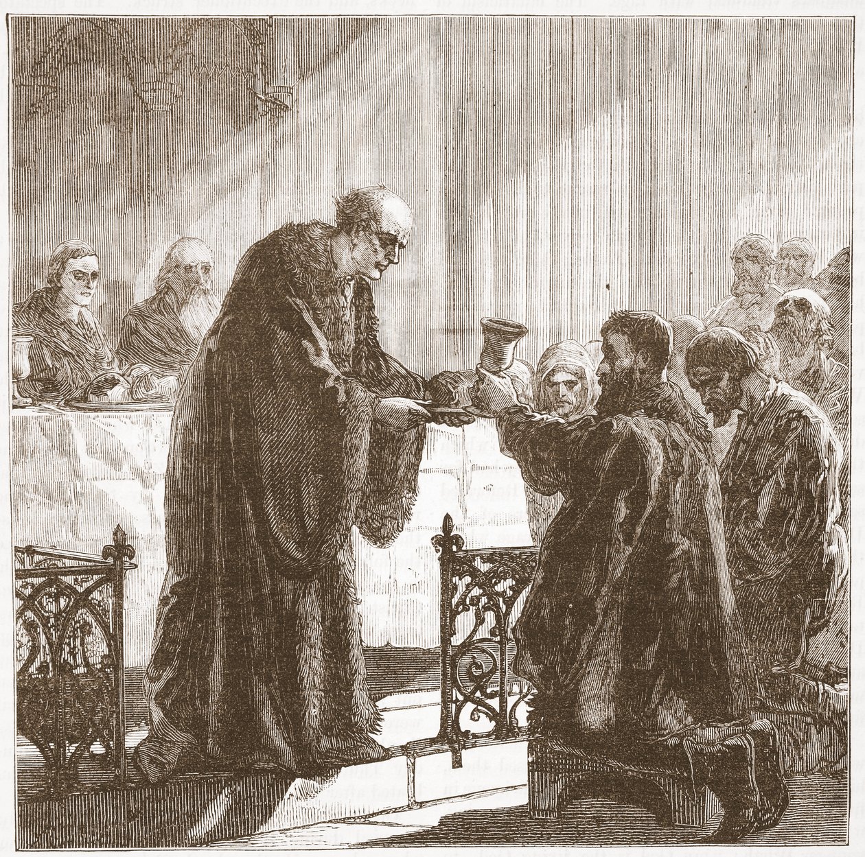 Obchody Wieczerzy Lordów w formie protestanckiej przez Zurichers, ilustracja z Historii protestantyzmu Jamesa Aitkena Wylie (1808-1890), wyd. 1878 autorstwa English School