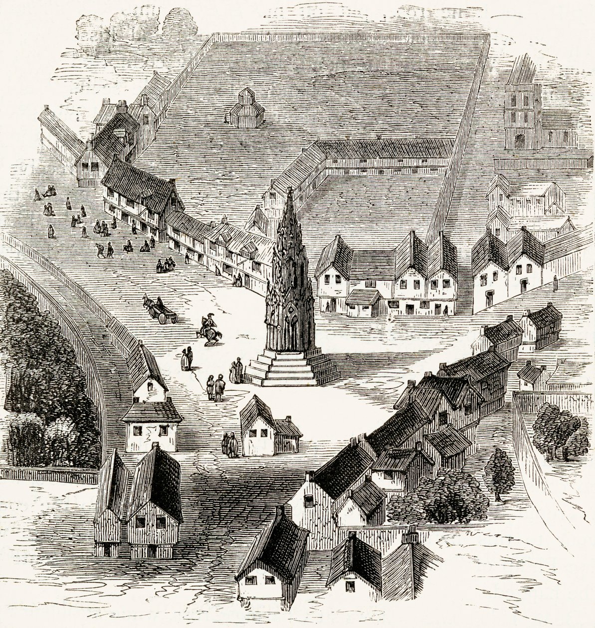 Charing Cross, Londyn, XVI w., ok. 1865 (drewno) autorstwa English School
