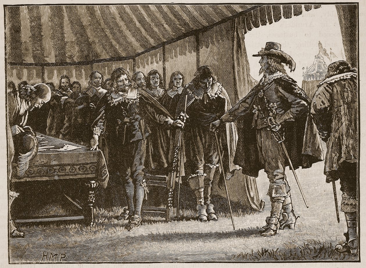 Charles and the Scottish Commissioners, ilustracja z Cassells Illustrated History of England (zdjęcie w sepii) autorstwa English School