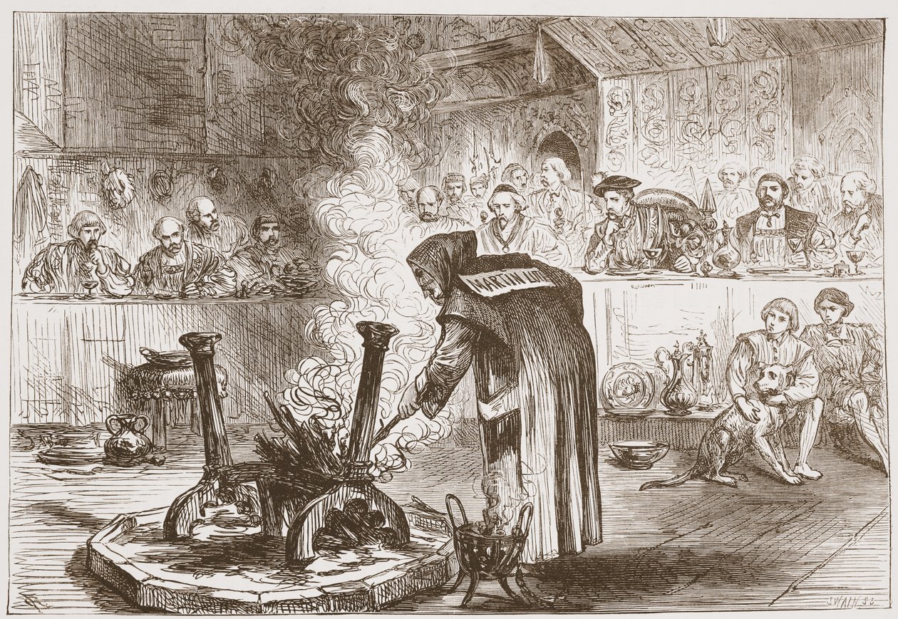 Charles ogląda „Gra masek”, ilustrację z „Historii protestantyzmu” Jamesa Aitkena Wylie (1808-1890), wyd. 1878 autorstwa English School