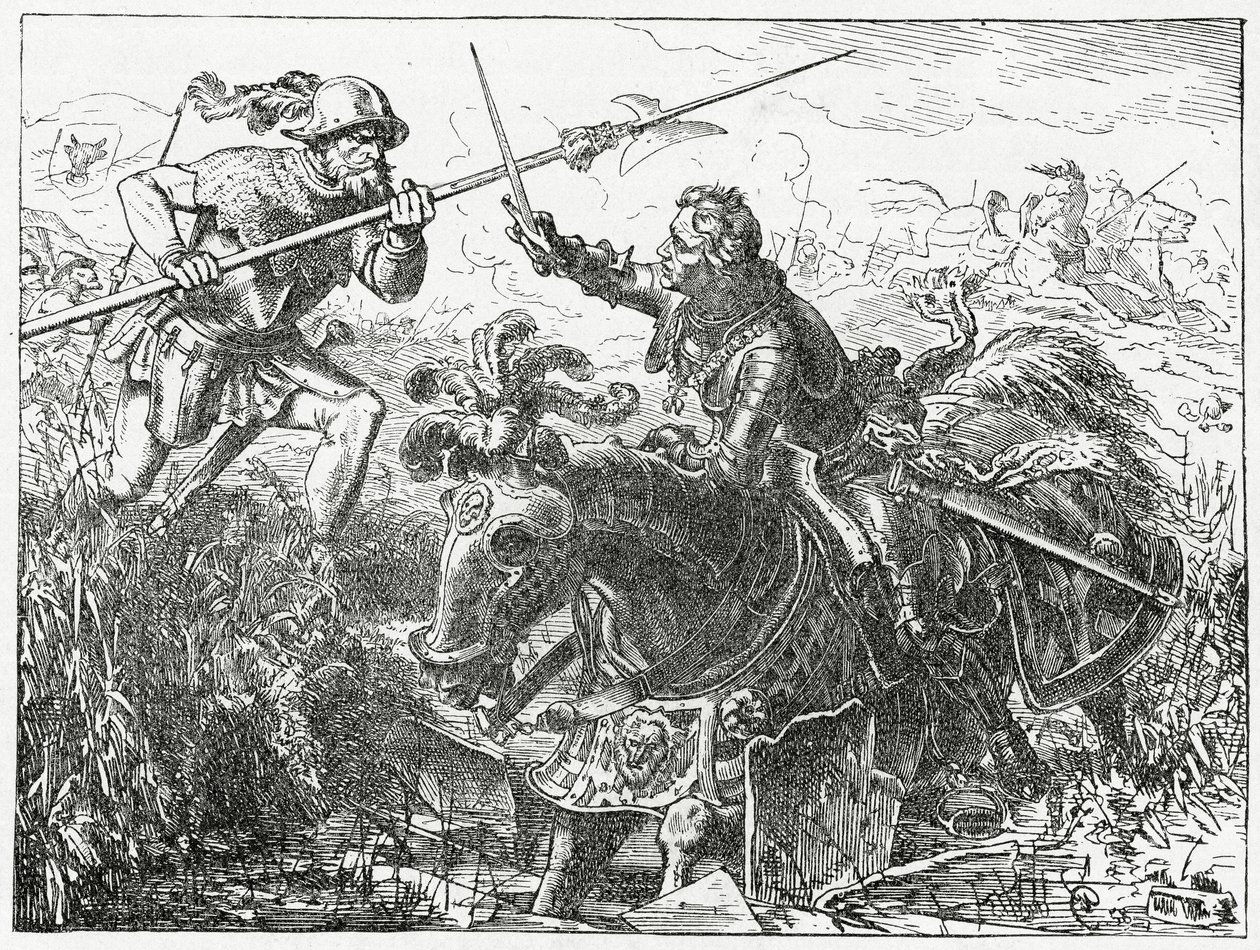 Karol Śmiały, książę Burgundii, w bitwie pod Nancy, 5 stycznia 1477, 1882 autorstwa English School