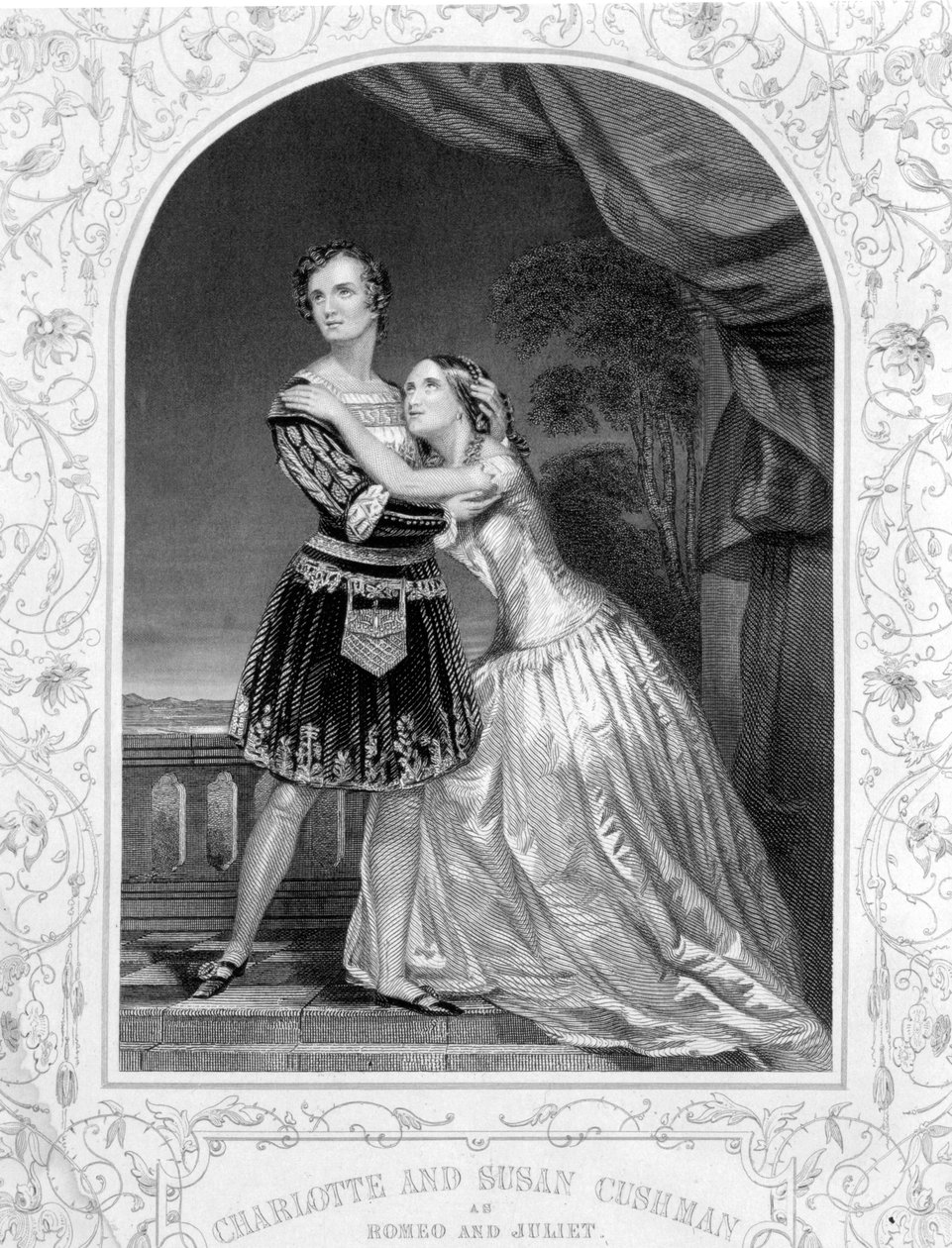 Charlotte i Susan Cushman jako Romeo i Julia, akt III, scena 5 Romea i Julii, z dagerotypu, wyd. autorstwa Johna Tallisa & Co. autorstwa English School