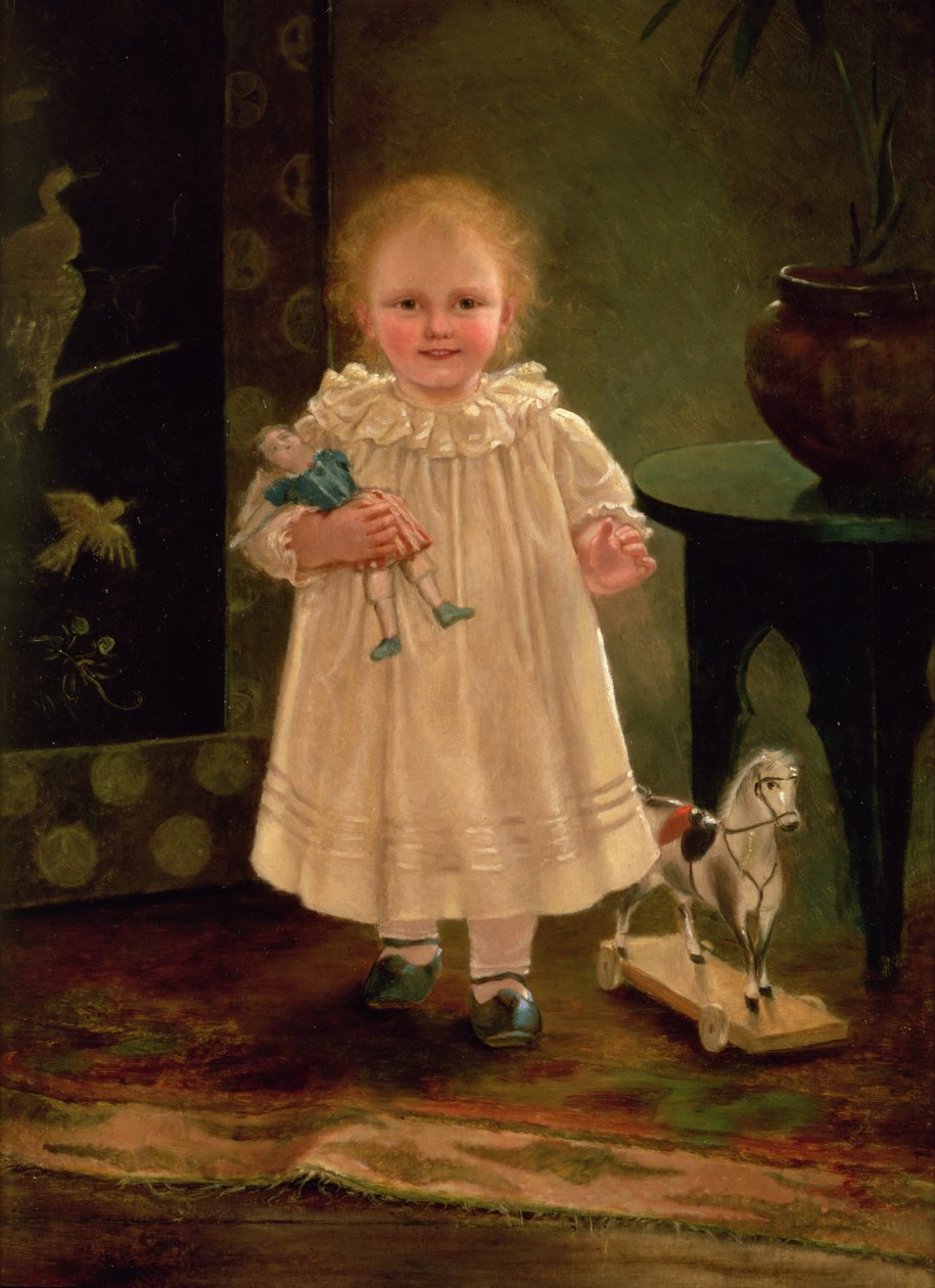 Dziecko z lalką i koniem-zabawką, ok.1840 autorstwa English School