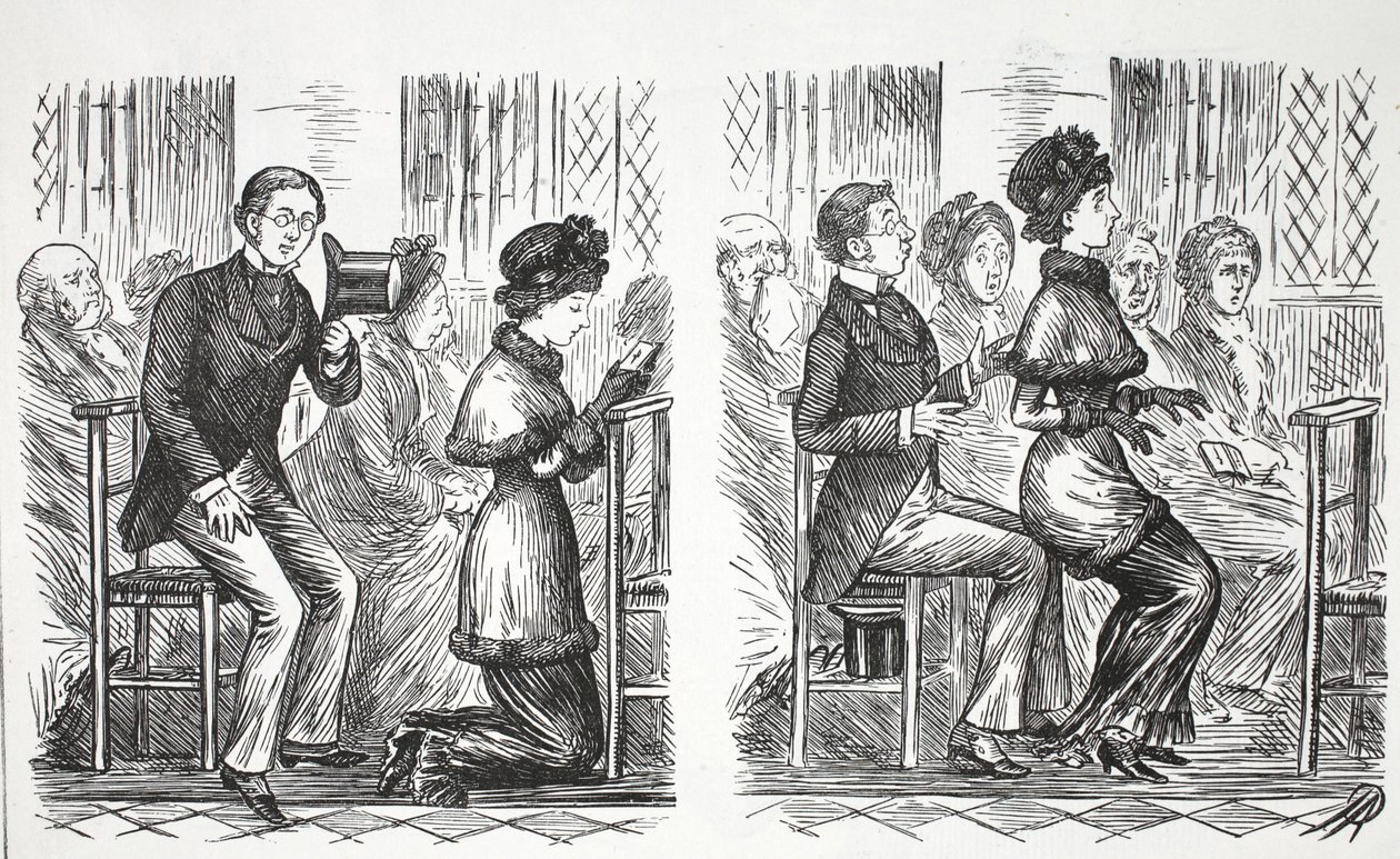 Zachowanie w kościele, ilustracja z Punch autorstwa English School