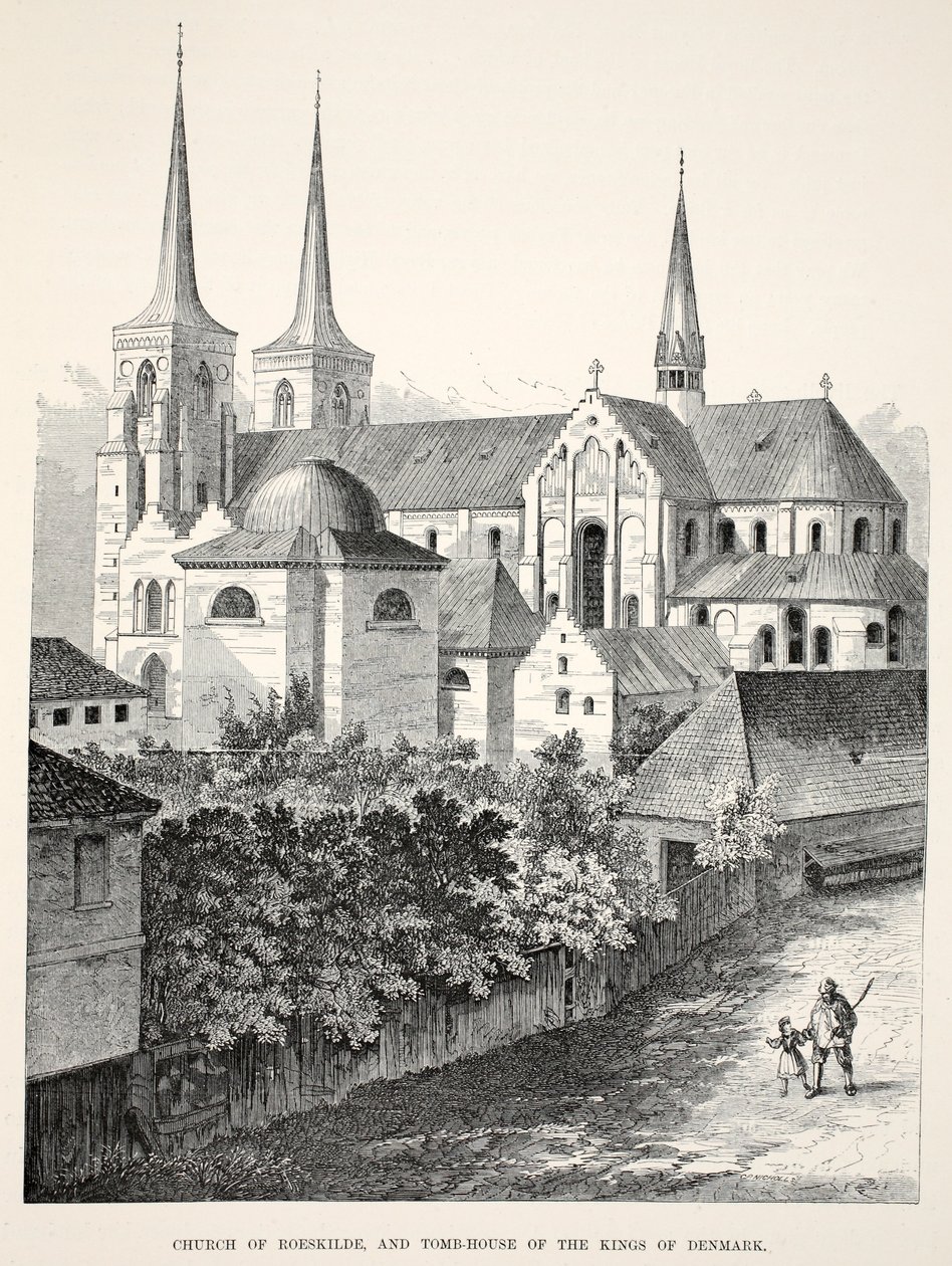 Kościół Roeskilde i Dom-Grób Królów Danii, z Pomnika małżeństwa Edwarda VII i Aleksandry z Danii, wyd. 1864 (drewno grawerowane) autorstwa English School