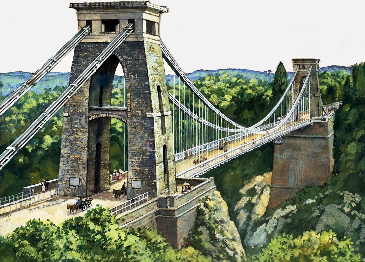 Clifton Suspension Bridge (gwasz na papierze) autorstwa English School