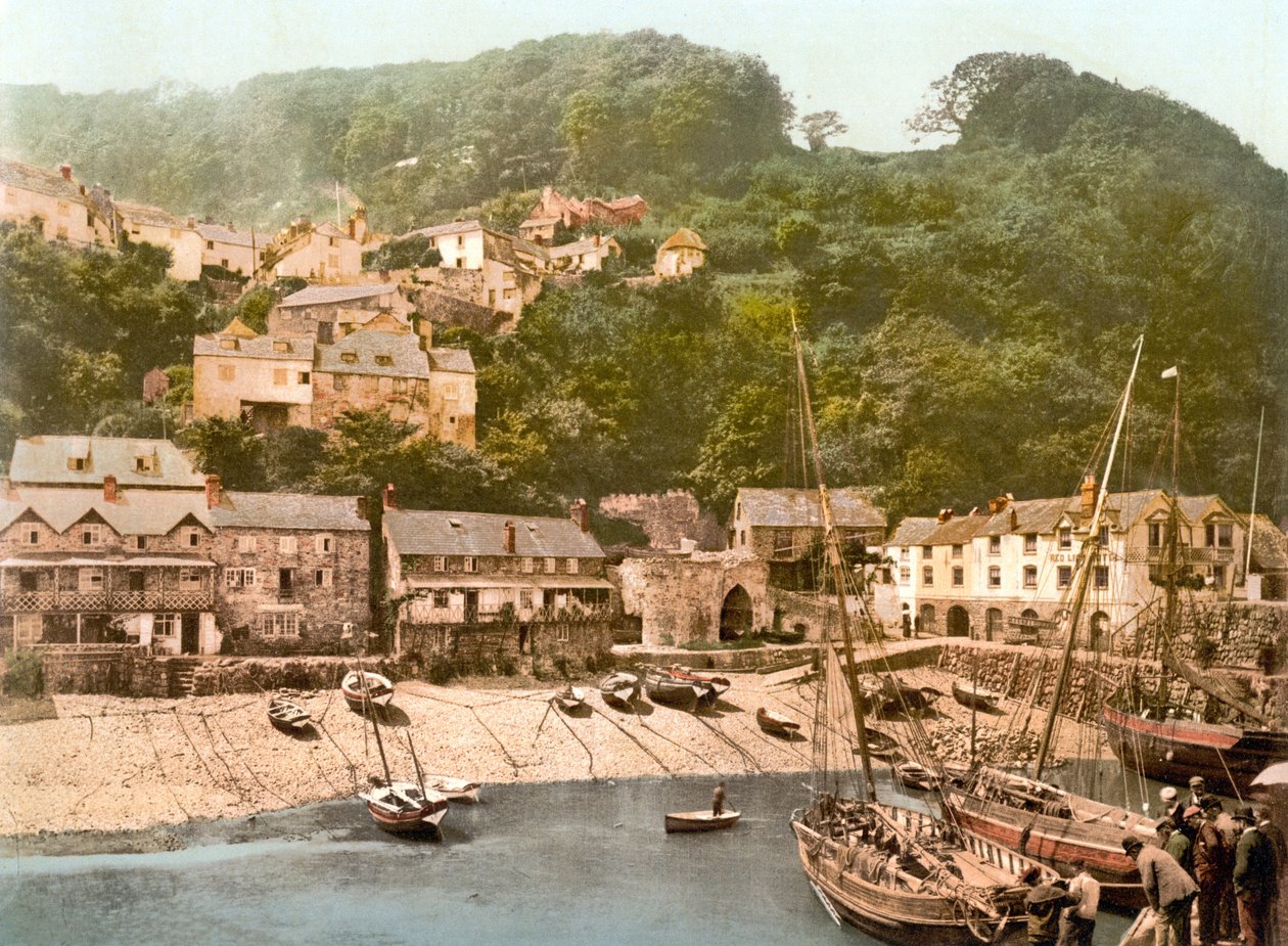 Clovelly Harbor (zdjęcie ręcznie kolorowane) autorstwa English School
