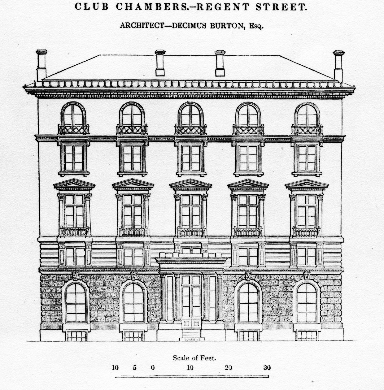 Club Chambers, Regent Street, 1839 autorstwa English School