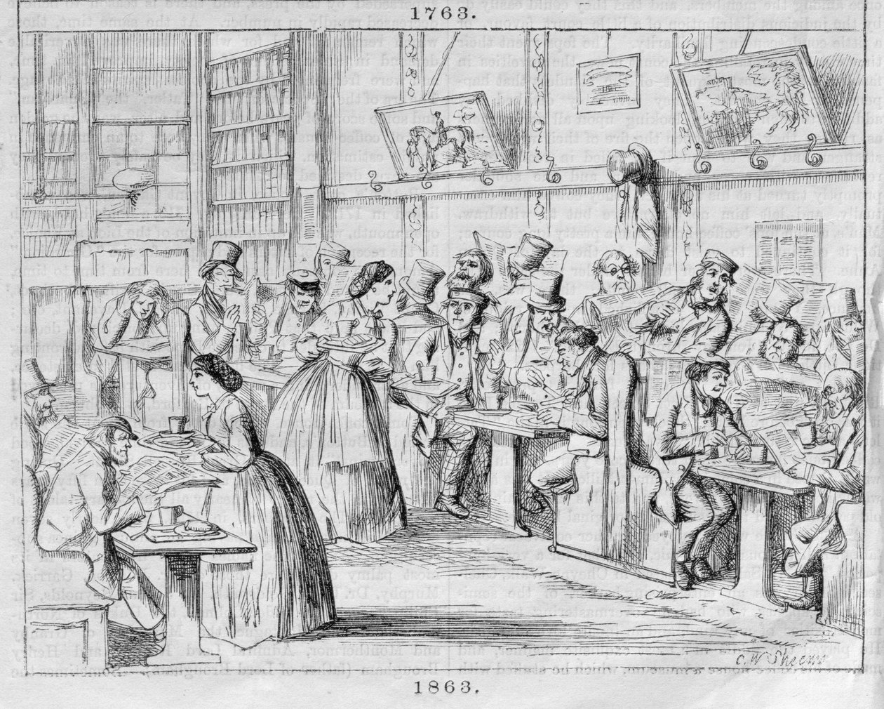 Coffee Room w 1863, z London Coffee-Houses Past and Present (kolor grawerowany) autorstwa English School