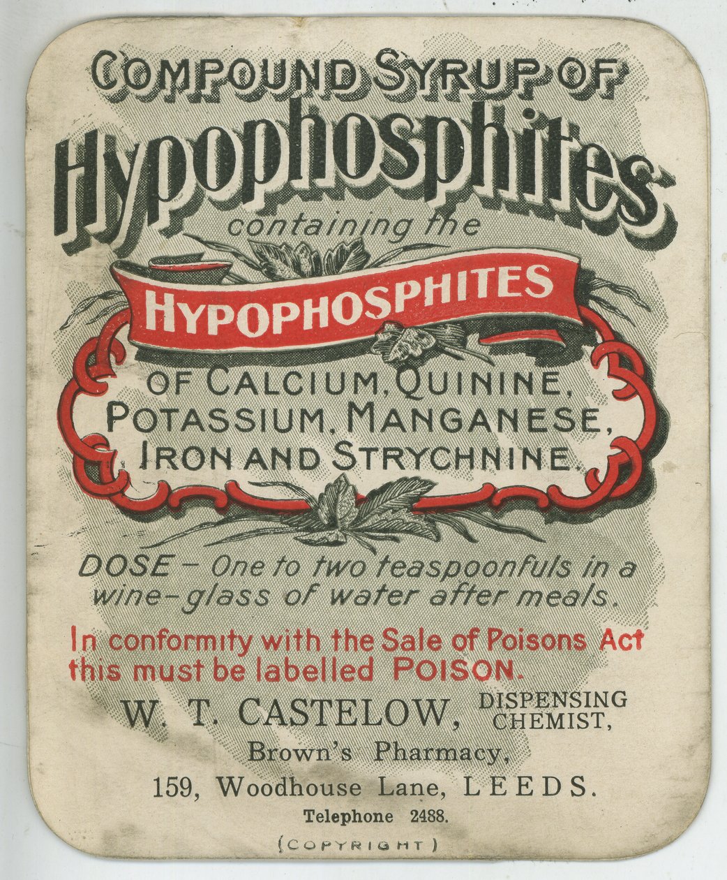 Syrop złożony z etykietą Hypophosphites, początek XX wieku (kolor lito) autorstwa English School