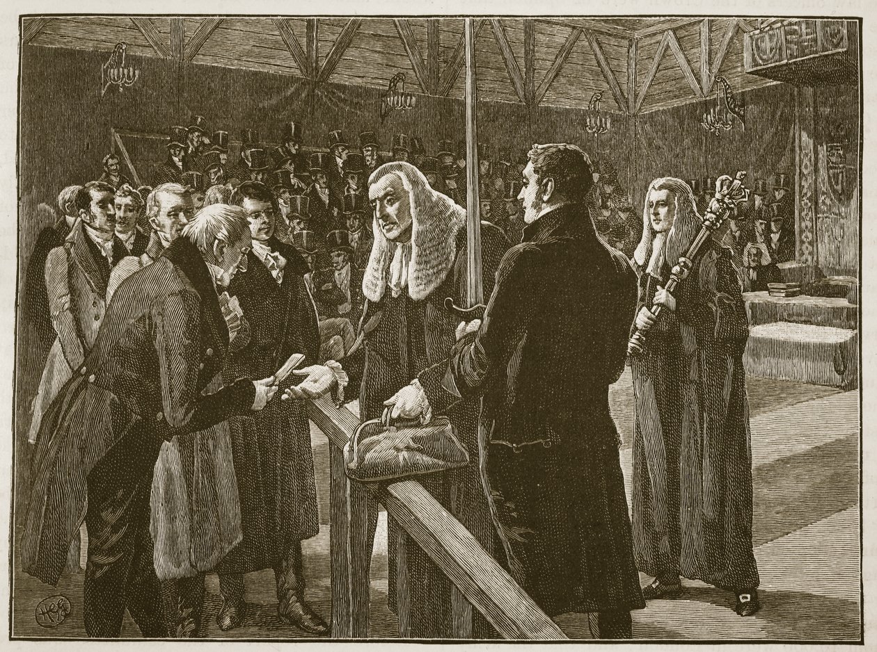 Konferencja między izbami parlamentu, 1835, ilustracja z Cassells Illustrated History of England (zdjęcie w sepii) autorstwa English School