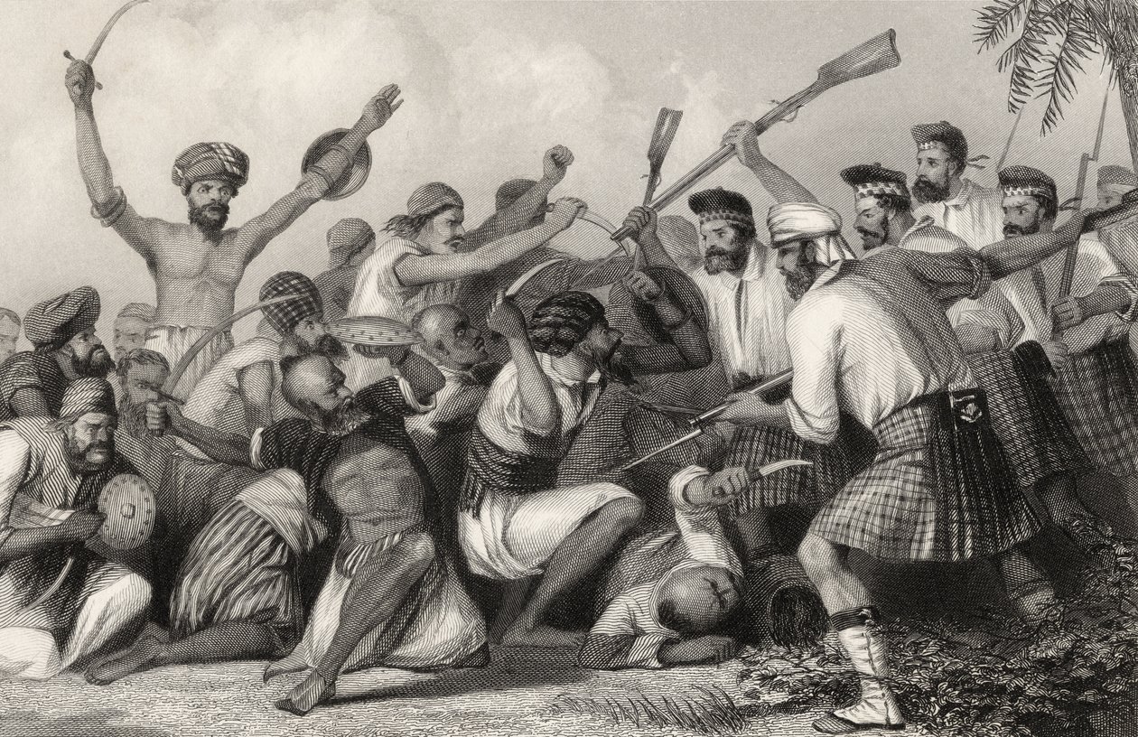 Konflikt z Ghazees przed Bareilly 6 maja 1858 r., z „Historii buntu indyjskiego”, opublikowanej w 1858 r. autorstwa English School