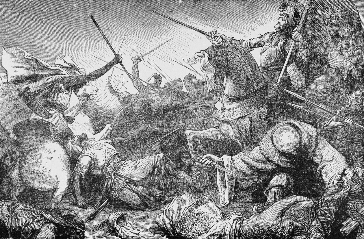 Konflikt z Saracenami, z Historii Francji, Emile de Bonnechose, wydanej przez Ward, Lock and Co, Londyn autorstwa English School