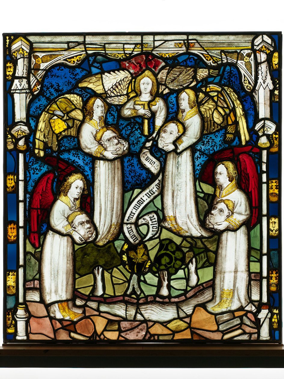Zachowany panel z Great East Window w York Minster: „Anioły z wiatrami i pieczęcią” autorstwa English School