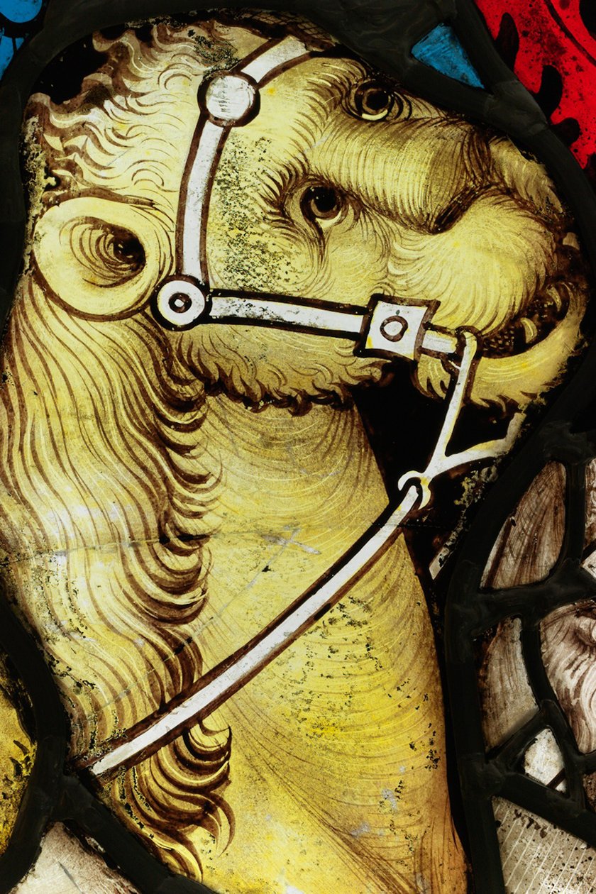 Zachowany fragment z Great East Window w York Minster: „Armia Jeźdźców” autorstwa English School